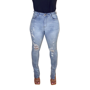 Nyla Med. Wash|  high waist split hem jeans